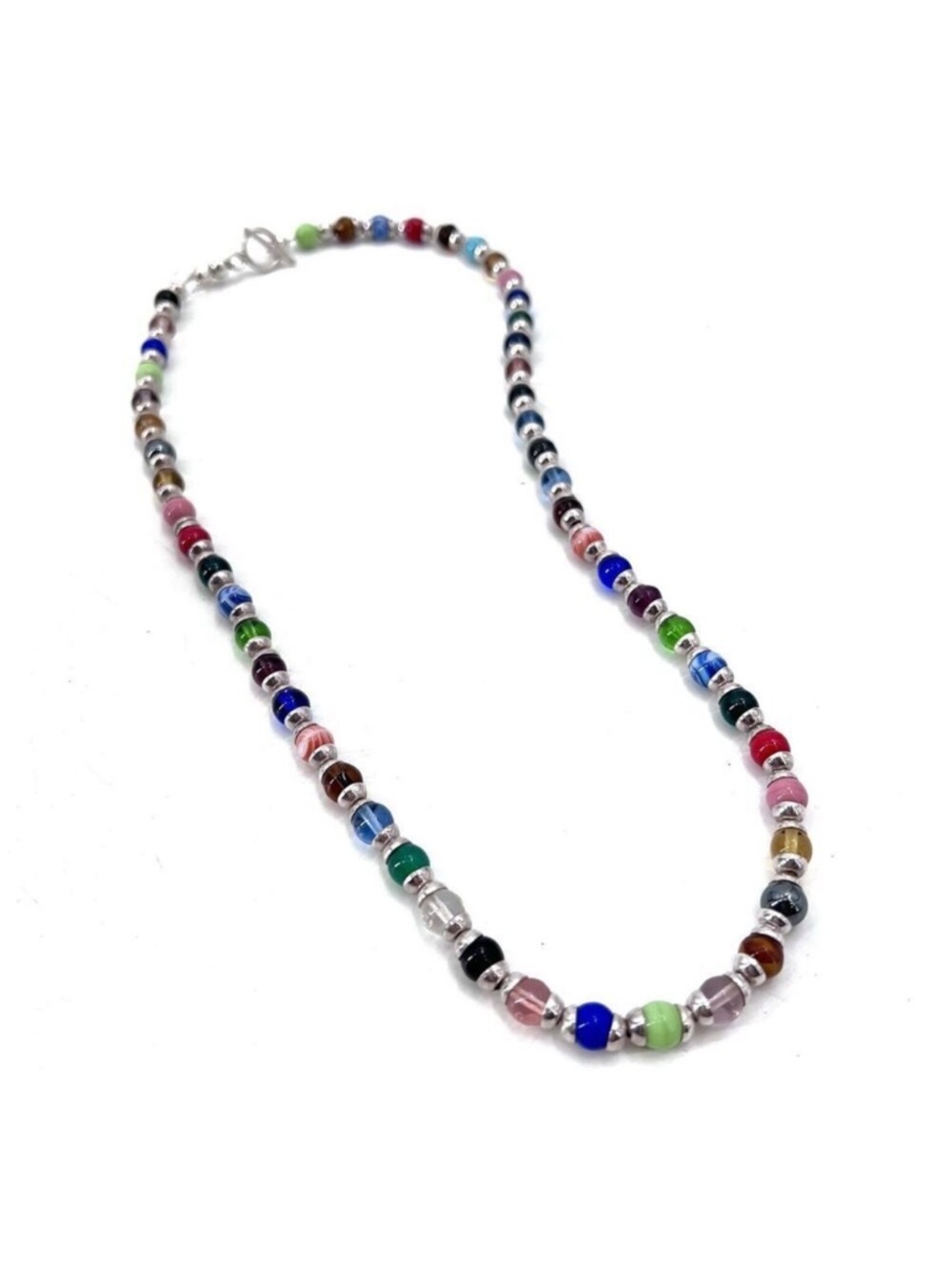 Handmade Womens Boho Silver Tone Colorful Beads Toggle Statement Necklace